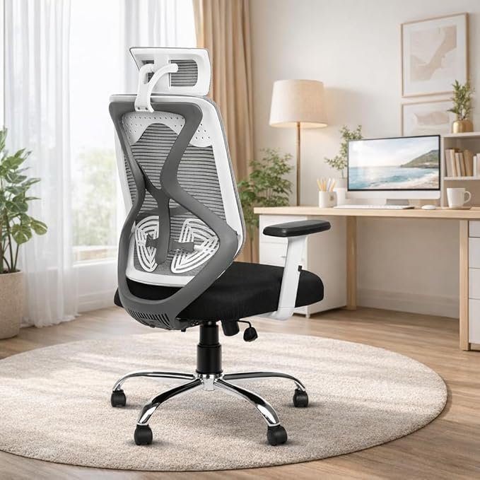 HIGHLIVING Ergonomic Office Chair with Adjustable Headrest & Lumbar Support | Synchro Tilt 135° | Breathable Mesh Back |