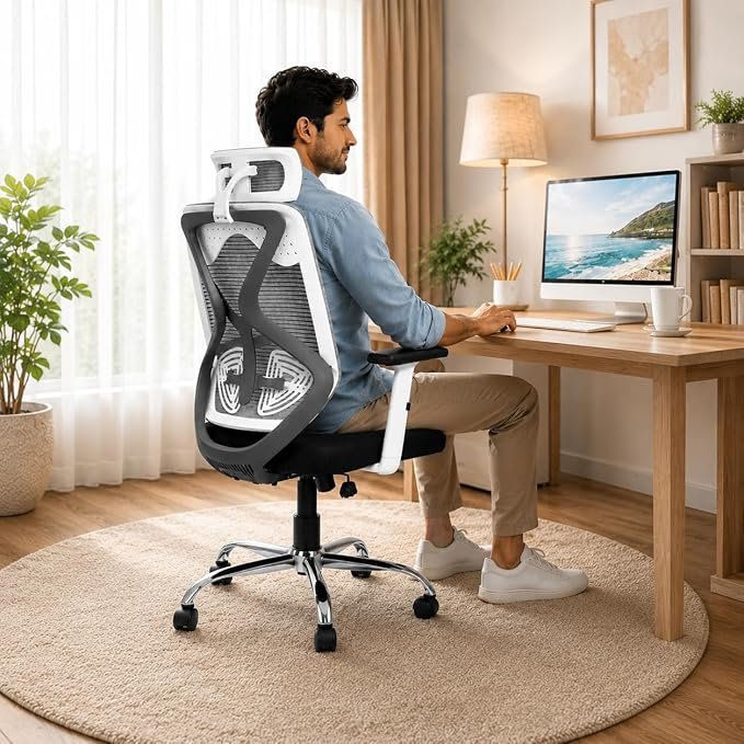 HIGHLIVING Ergonomic Office Chair with Adjustable Headrest & Lumbar Support | Synchro Tilt 135° | Breathable Mesh Back | - Image 2