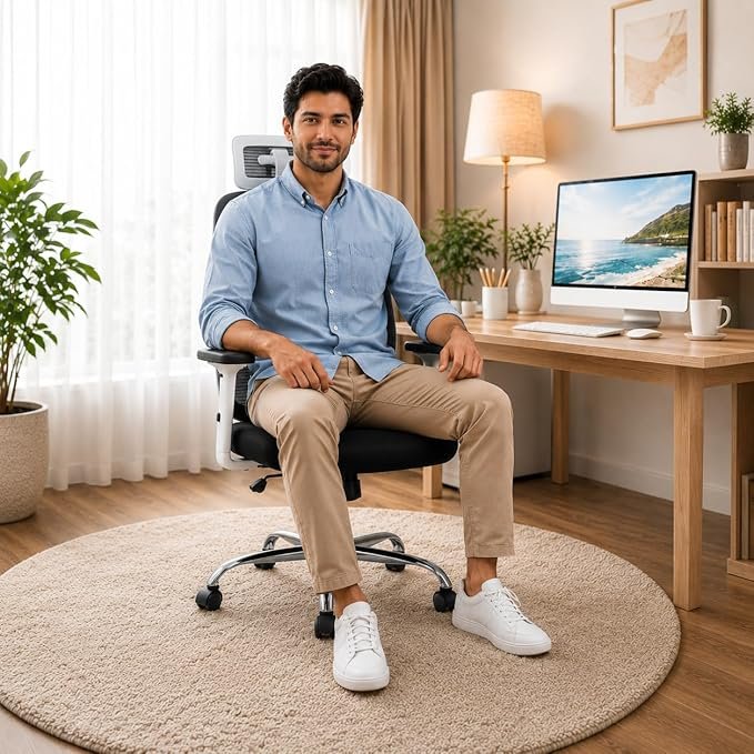 HIGHLIVING Ergonomic Office Chair with Adjustable Headrest & Lumbar Support | Synchro Tilt 135° | Breathable Mesh Back | - Image 3